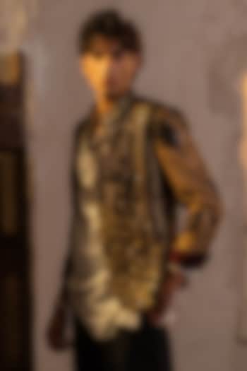 Black & Gold Brocade Embellished Jacket by Jatin Malik at Pernia's Pop Up Shop