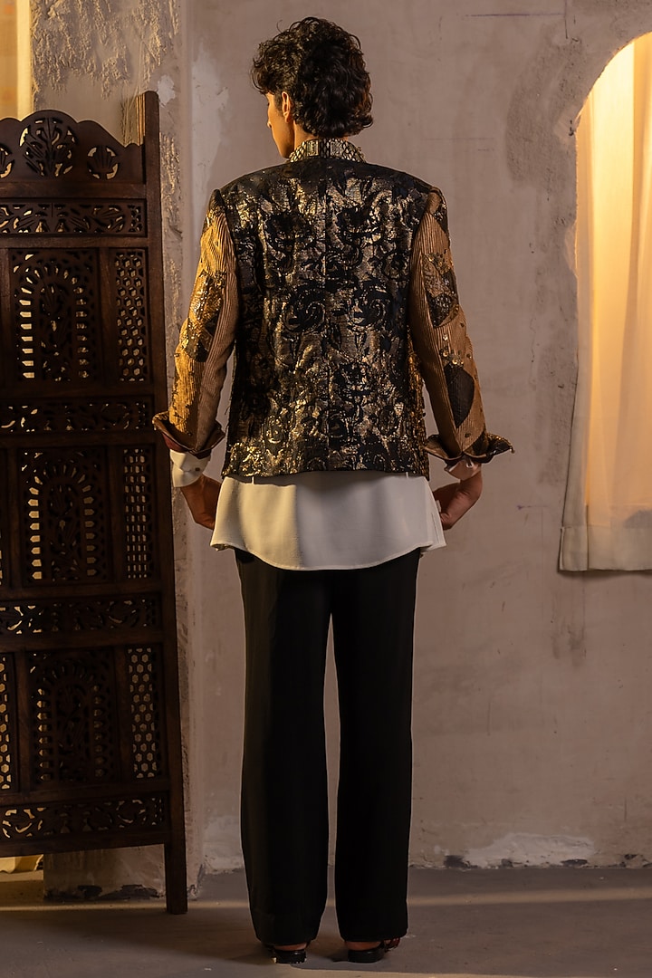 Black & Gold Brocade Embellished Jacket by Jatin Malik at Pernia's Pop Up Shop