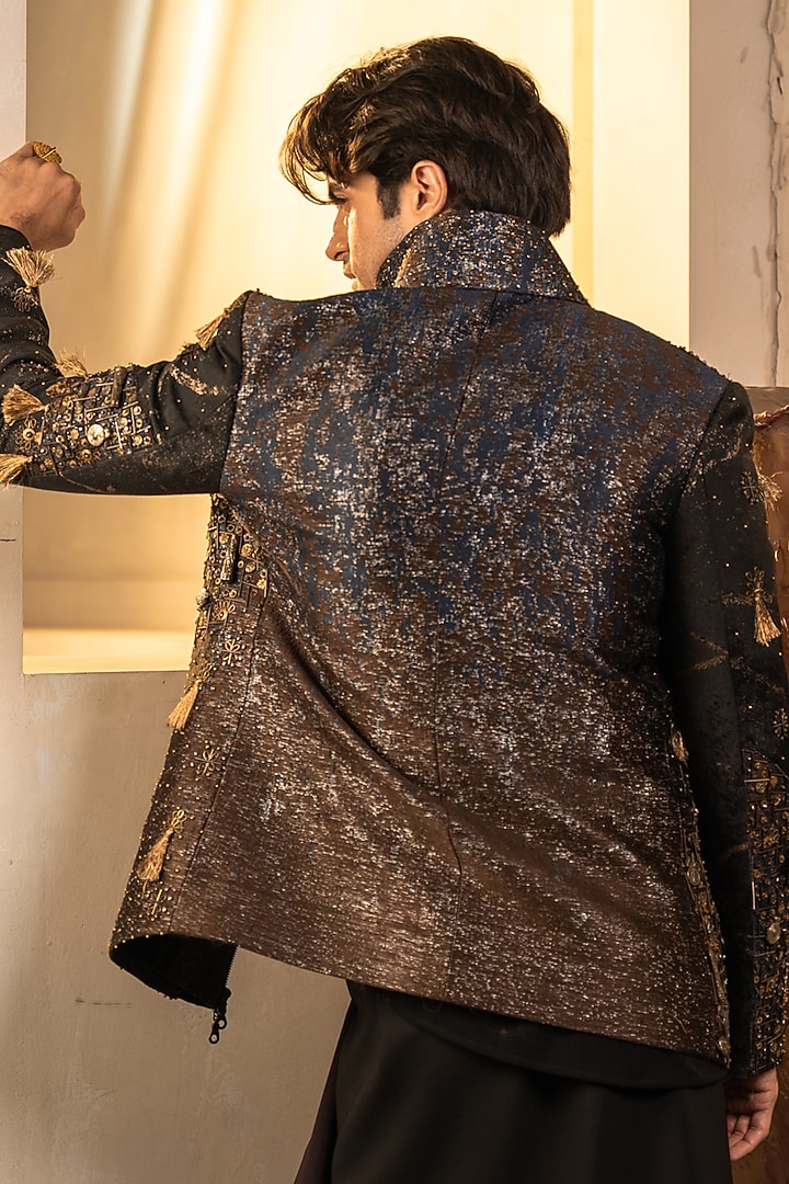 Multi-Colored Jacquard Hand Embroidered Jacket Set by Jatin Malik at Pernia's Pop Up Shop