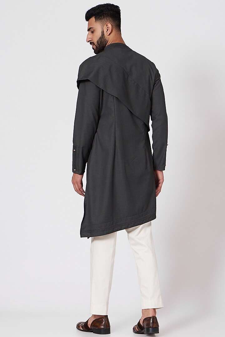 Charcoal Grey Flap Kurta Set by Jatin Malik at Pernia's Pop Up Shop
