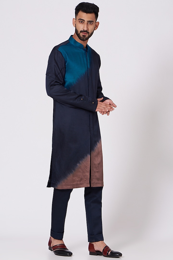 Teal Blue Ombre Kurta Set by Jatin Malik at Pernia's Pop Up Shop