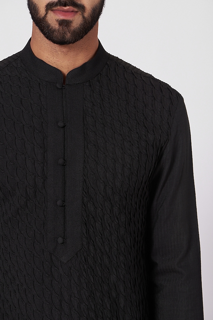 Black Poly Silk Kurta Set by Jatin Malik at Pernia's Pop Up Shop