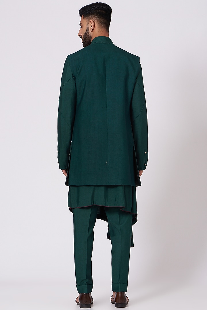 Teal Green Kurta Set With Nehru Jacket by Jatin Malik at Pernia's Pop Up Shop