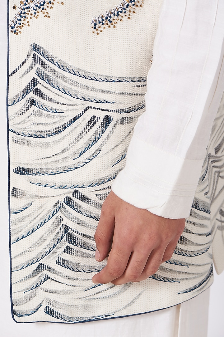 Ivory Kurta Set With Hand Painted Jacket by Jatin Malik at Pernia's Pop Up Shop
