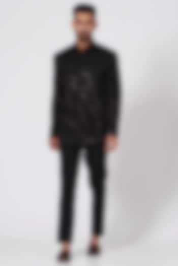 Black Hand Embroidered Wedding Bandhgala Jacket Set by Jatin Malik at Pernia's Pop Up Shop