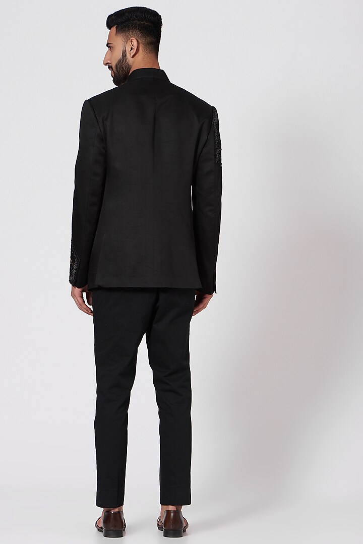 Black Hand Embroidered Wedding Bandhgala Jacket Set by Jatin Malik at Pernia's Pop Up Shop