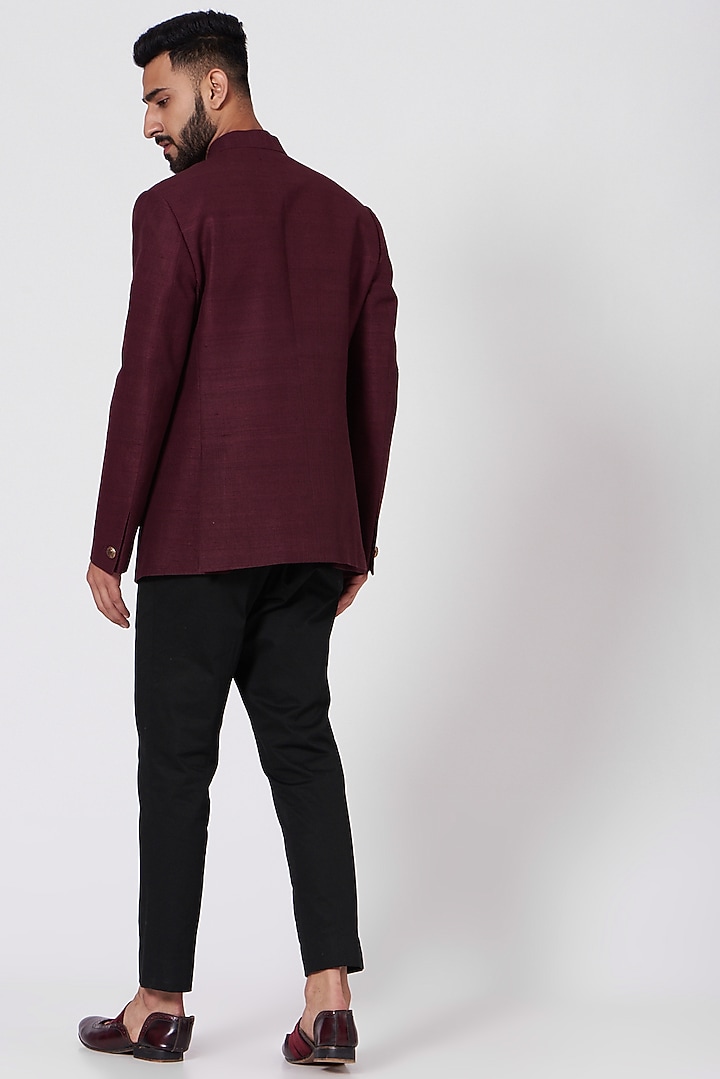 Wine Hand Textured Wedding Bandhgala Jacket Set by Jatin Malik at Pernia's Pop Up Shop