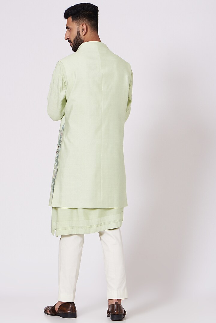 Duckegg Kurta Set With Embroidered Jacket by Jatin Malik at Pernia's Pop Up Shop