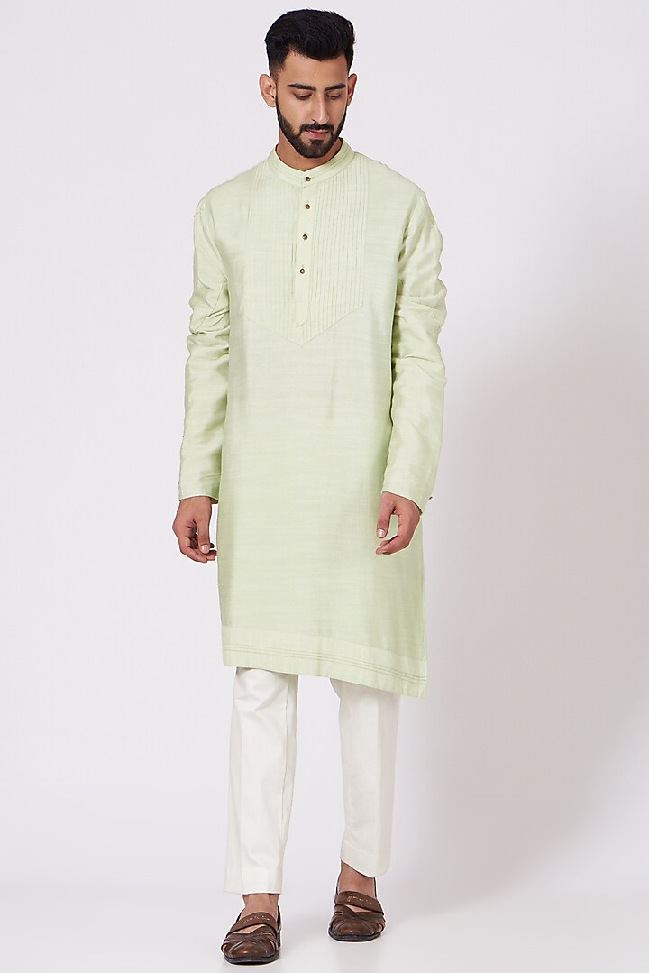 Duckegg Kurta Set With Embroidered Jacket by Jatin Malik at Pernia's Pop Up Shop