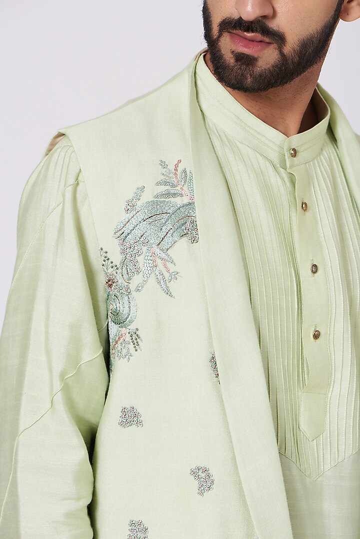 Duckegg Kurta Set With Embroidered Jacket by Jatin Malik at Pernia's Pop Up Shop