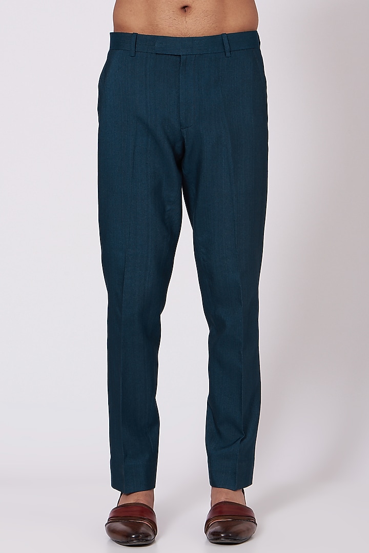 Teal Blue Draped Kurta Set With Embroidered Jacket by Jatin Malik at Pernia's Pop Up Shop