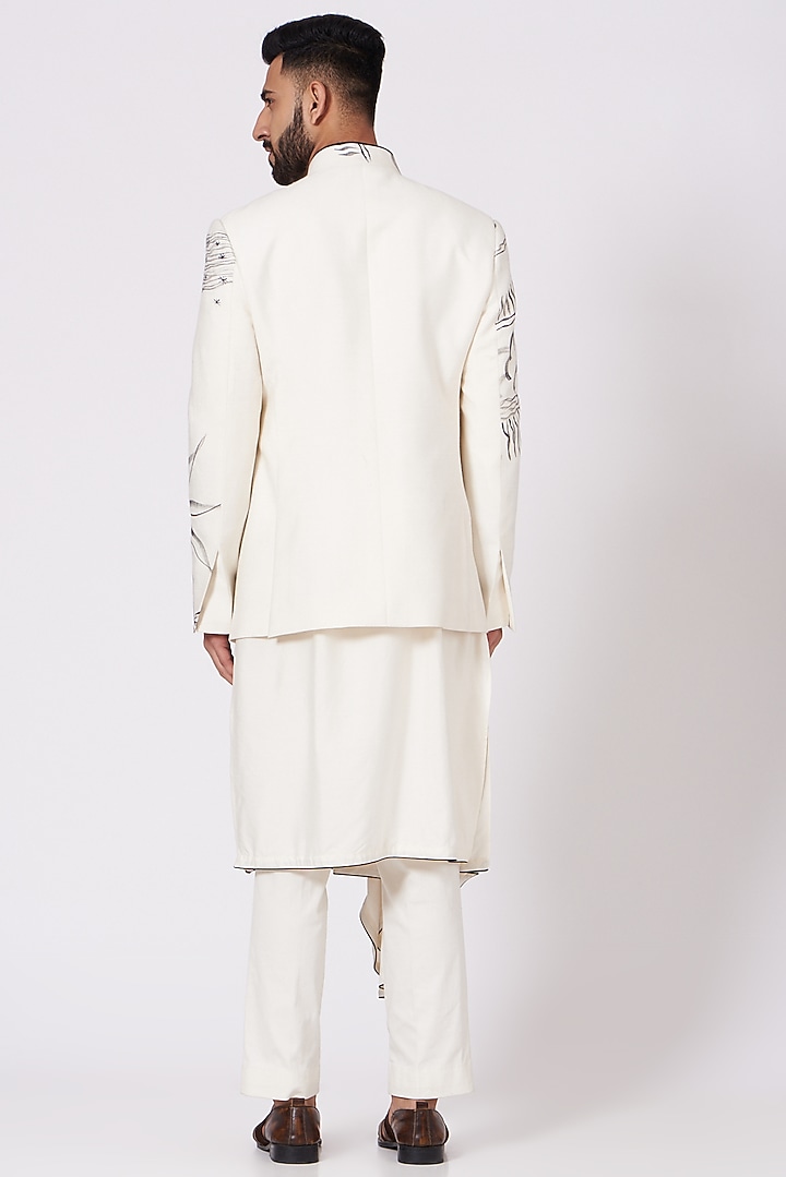Ivory Hand Painted Wedding Bandhgala Jacket Set by Jatin Malik at Pernia's Pop Up Shop