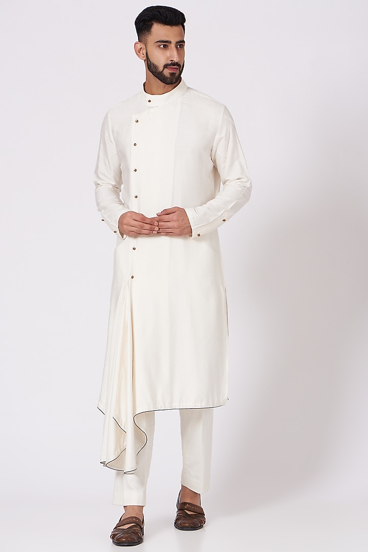 Ivory Hand Painted Wedding Bandhgala Jacket Set by Jatin Malik at Pernia's Pop Up Shop