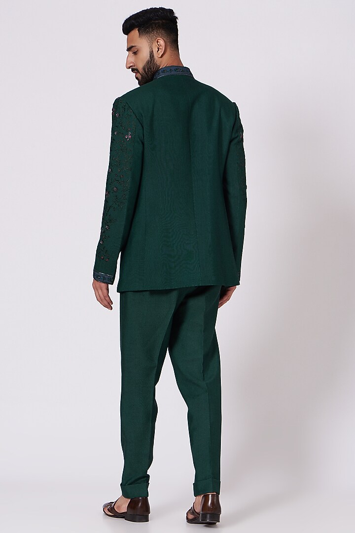 Forest Green Wedding Bandhgala Jacket Set by Jatin Malik at Pernia's Pop Up Shop