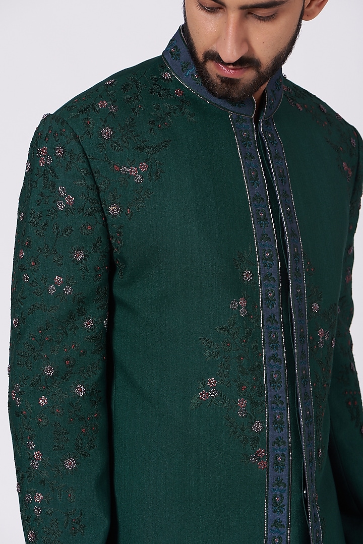Forest Green Wedding Bandhgala Jacket Set by Jatin Malik at Pernia's Pop Up Shop