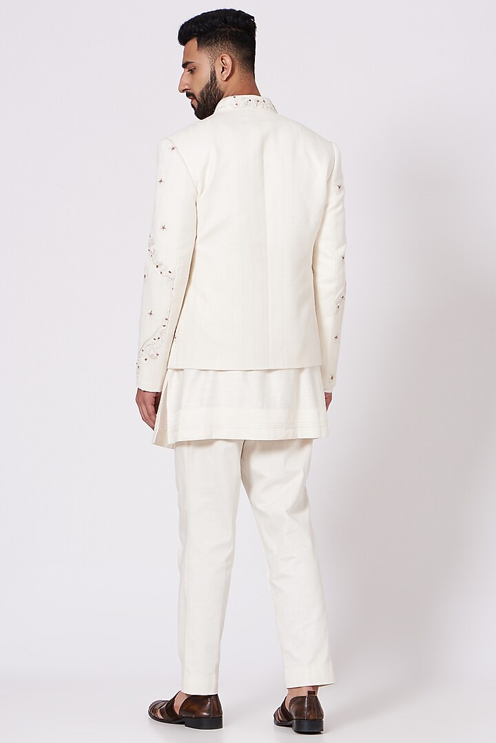 Ivory Kurta Set With Hand Embroidered Jacket by Jatin Malik at Pernia's Pop Up Shop