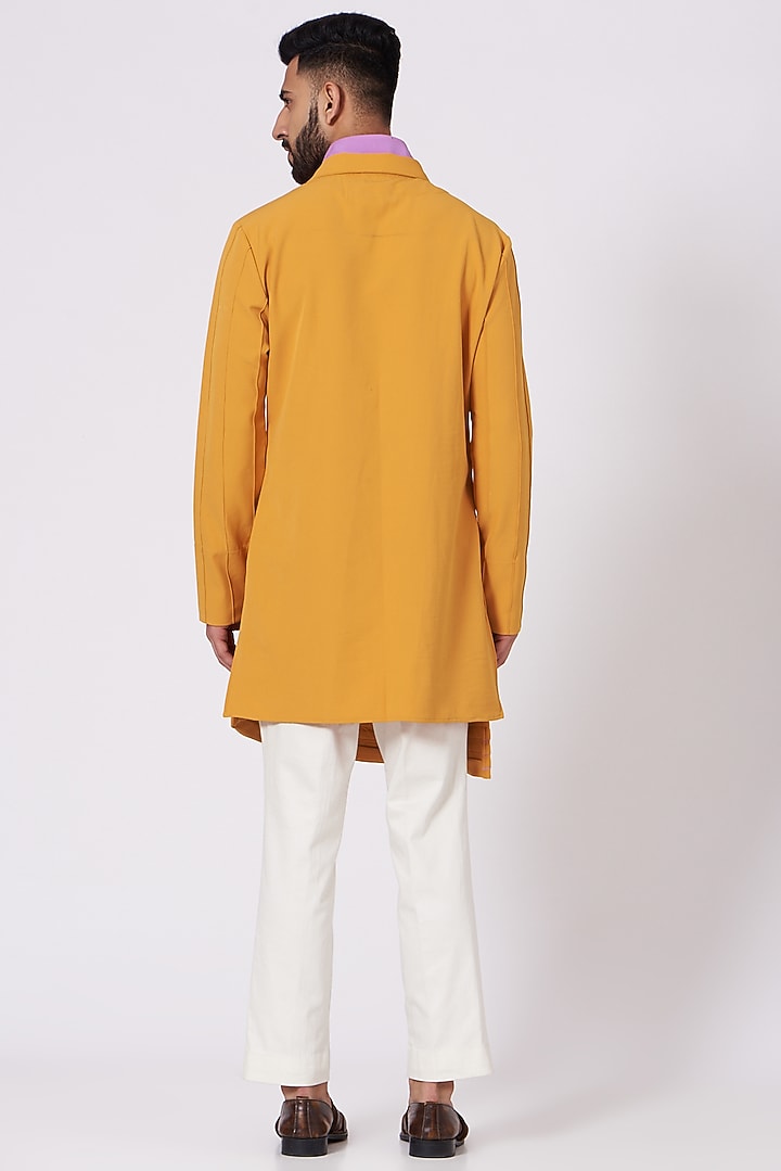 Mustard Pintucked Kurta Set by Jatin Malik at Pernia's Pop Up Shop