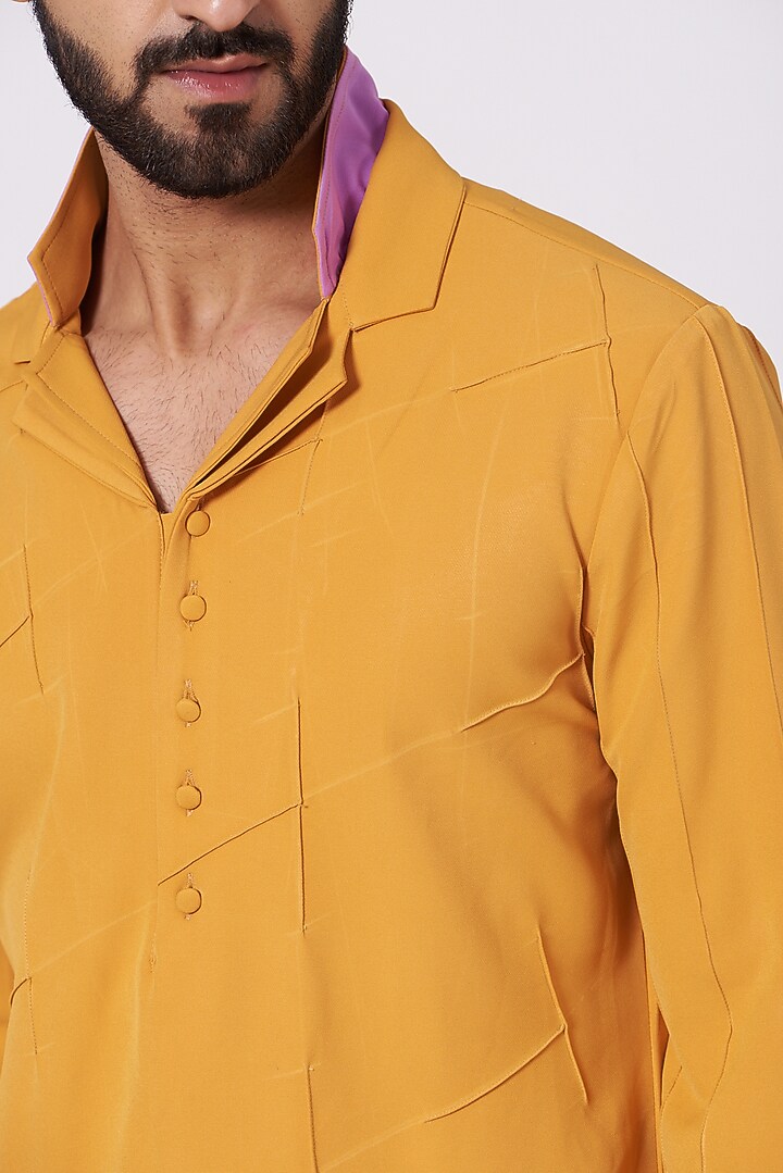 Mustard Pintucked Kurta Set by Jatin Malik at Pernia's Pop Up Shop