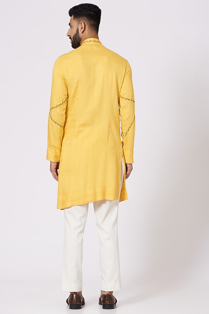 Yellow Twill Kurta Set by Jatin Malik at Pernia's Pop Up Shop
