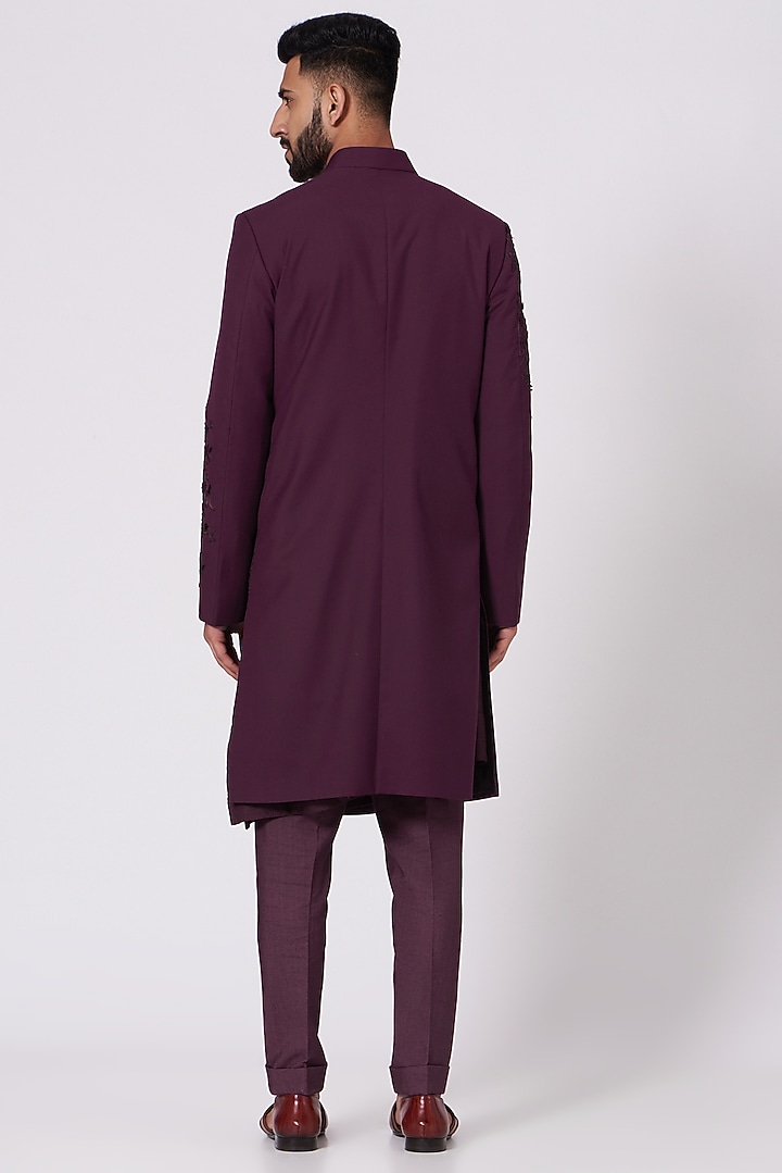 Wine Embroidered Achkan Jacket Set by Jatin Malik at Pernia's Pop Up Shop