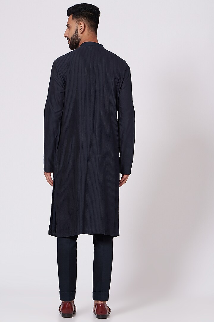 Midnight Blue Pintucked Kurta Set by Jatin Malik at Pernia's Pop Up Shop