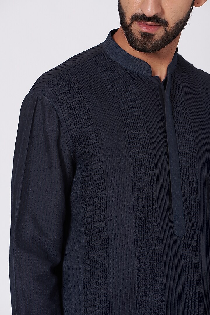 Midnight Blue Pintucked Kurta Set by Jatin Malik at Pernia's Pop Up Shop