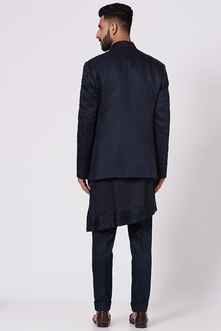 Midnight Blue Groom Bandhgala Jacket Set by Jatin Malik at Pernia's Pop Up Shop