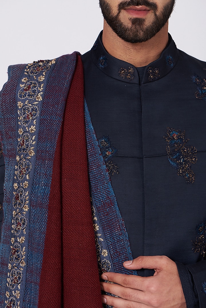 Midnight Blue Groom Bandhgala Jacket Set by Jatin Malik at Pernia's Pop Up Shop