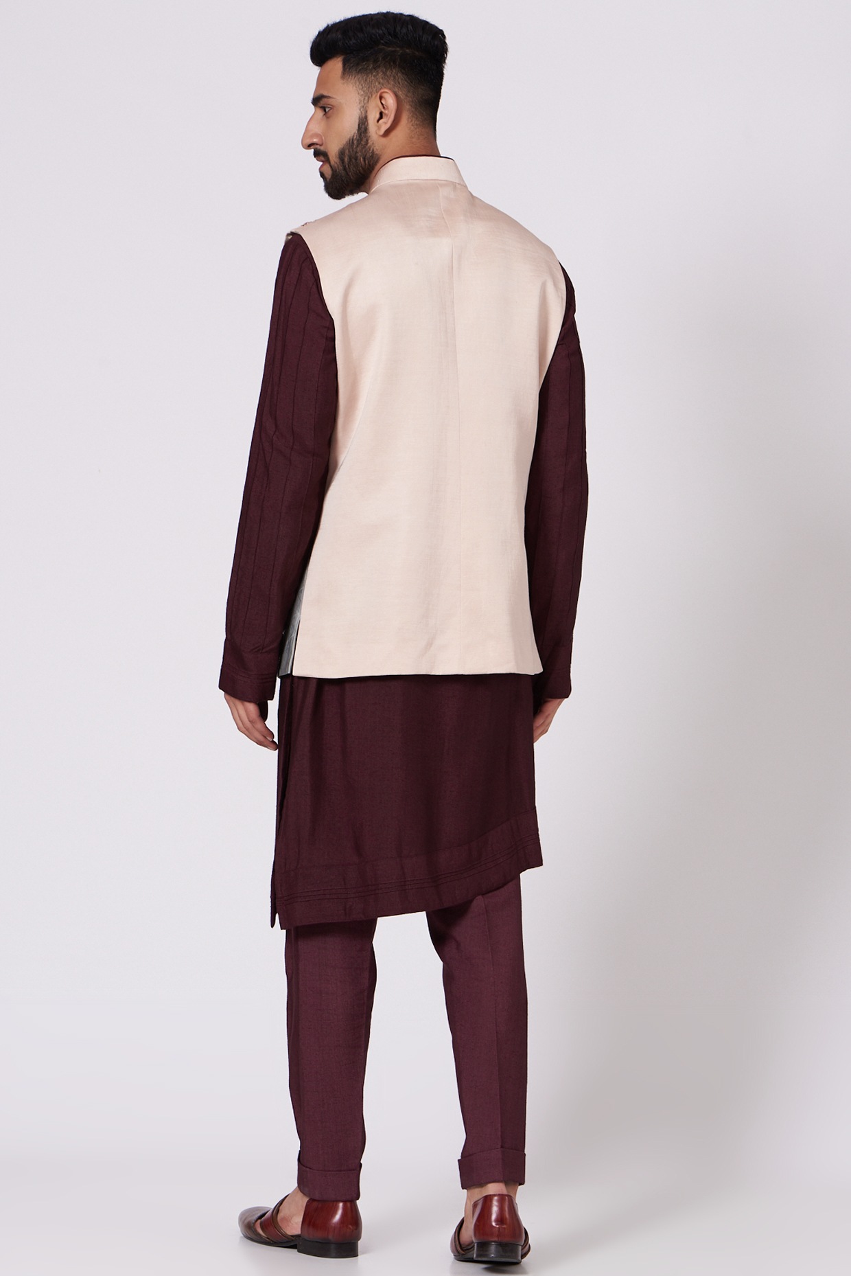 Indian Traditional Alluring Wine Velvet Nehru Jacket With Gold Kurta S –  Saris and Things