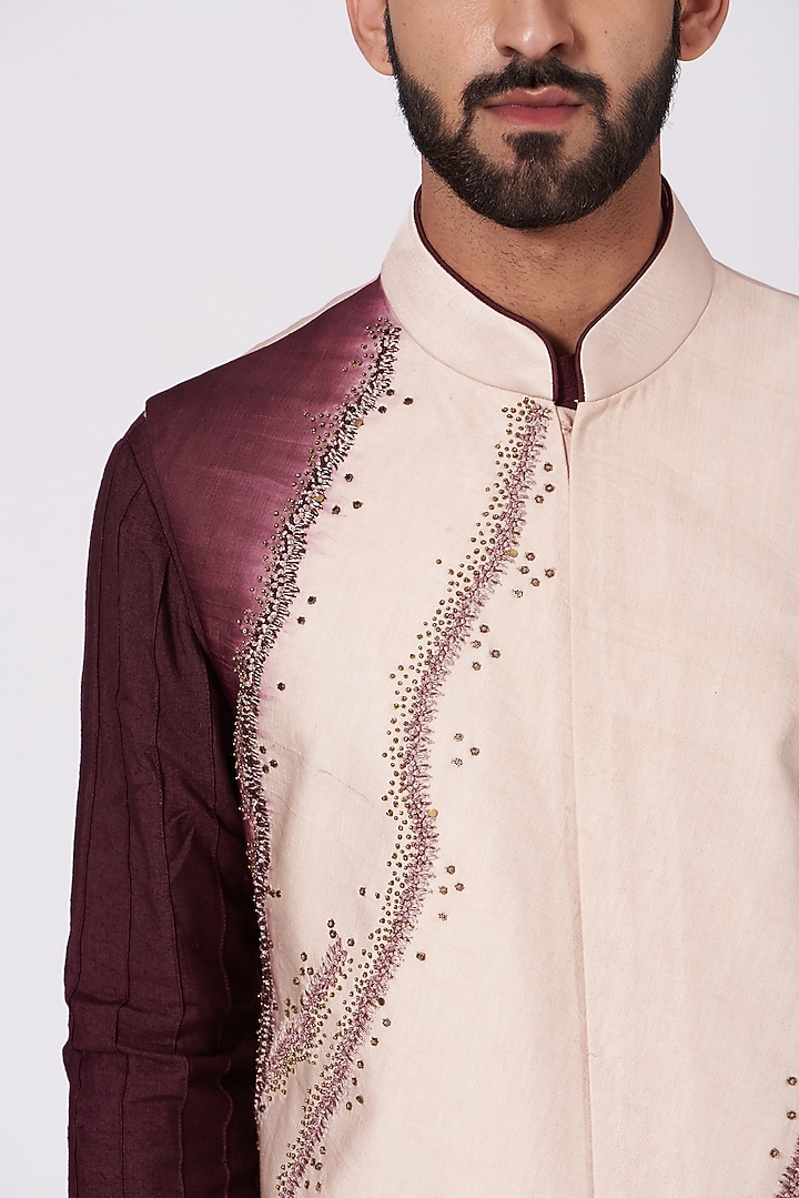 Champagne Linen Silk Nehru Jacket Set by Jatin Malik at Pernia's Pop Up Shop