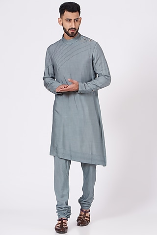 Chateau Grey Asymmetrical Kurta Set by Jatin Malik