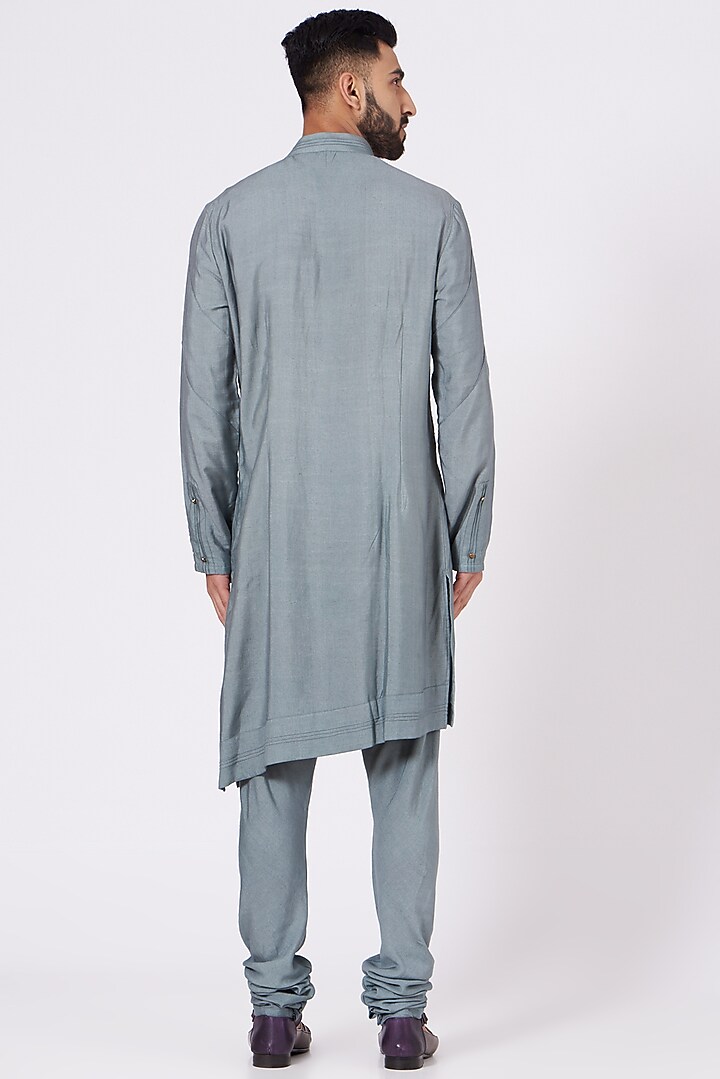 Chateau Grey Asymmetrical Kurta Set by Jatin Malik at Pernia's Pop Up Shop