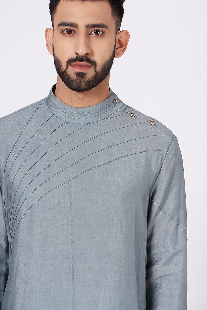 Chateau Grey Asymmetrical Kurta Set by Jatin Malik at Pernia's Pop Up Shop