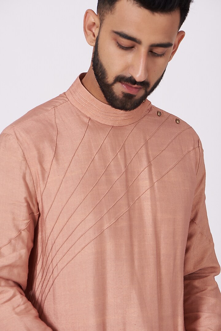 Old Rose Asymmetrical Kurta Set by Jatin Malik at Pernia's Pop Up Shop