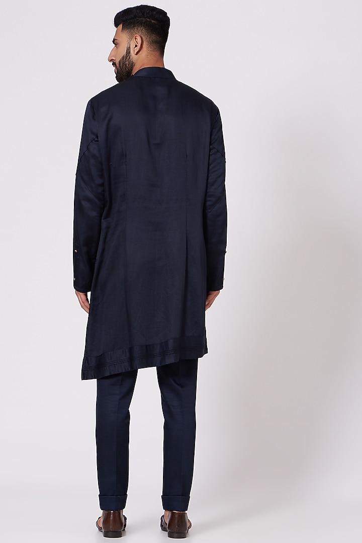 Midnight Blue Asymmetrical Kurta Set by Jatin Malik at Pernia's Pop Up Shop