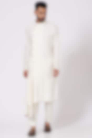 Ivory Draped Angrakha Kurta Set by Jatin Malik