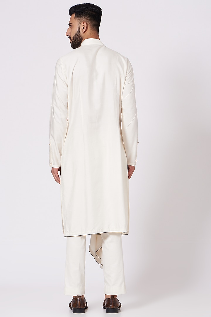 Ivory Draped Angrakha Kurta Set by Jatin Malik at Pernia's Pop Up Shop