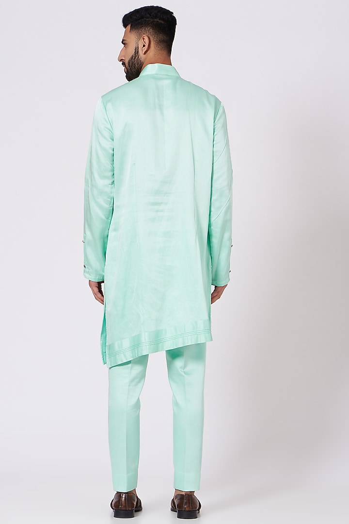 Tiffany Blue Asymmetrical Kurta Set by Jatin Malik at Pernia's Pop Up Shop