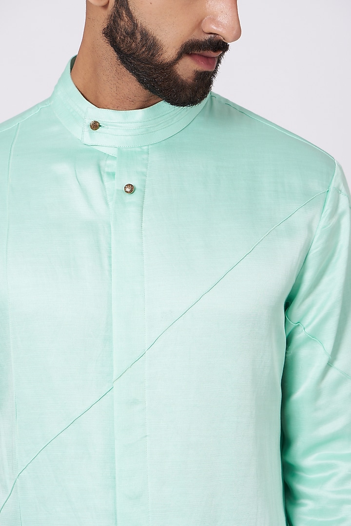 Tiffany Blue Asymmetrical Kurta Set by Jatin Malik at Pernia's Pop Up Shop