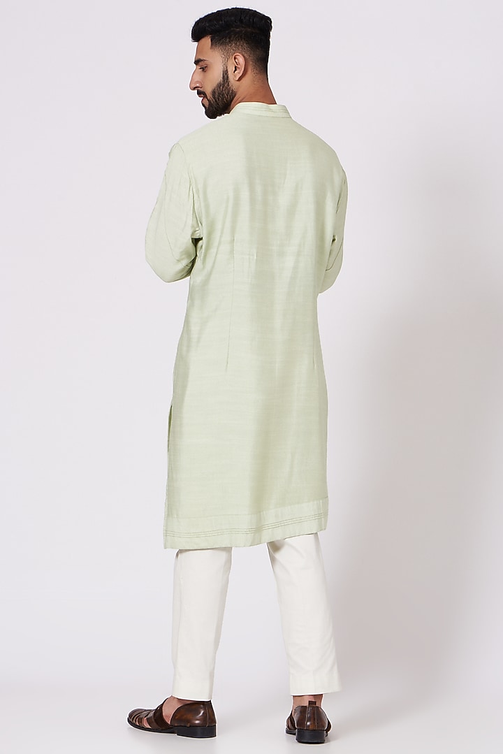 Duckegg Green Slub Silk Kurta Set by Jatin Malik at Pernia's Pop Up Shop