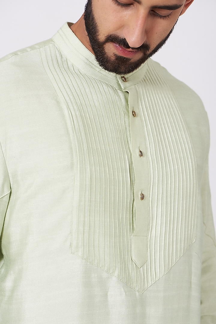 Duckegg Green Slub Silk Kurta Set by Jatin Malik at Pernia's Pop Up Shop