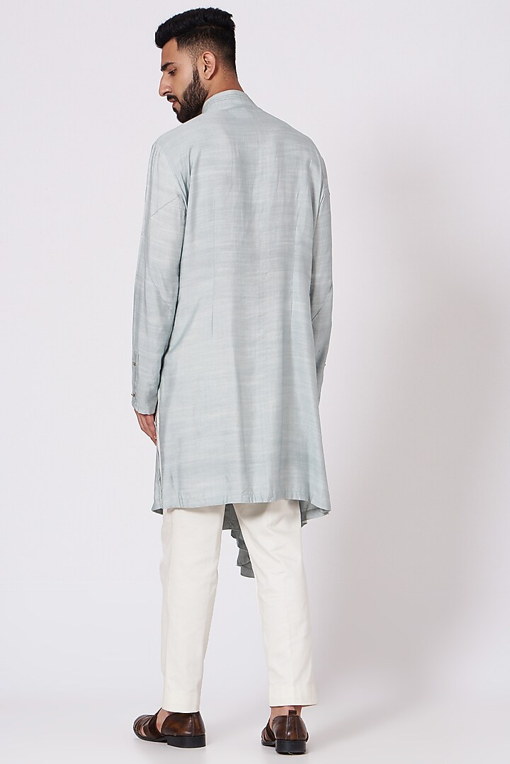 Ice Grey Draped Angrakha Kurta Set by Jatin Malik at Pernia's Pop Up Shop