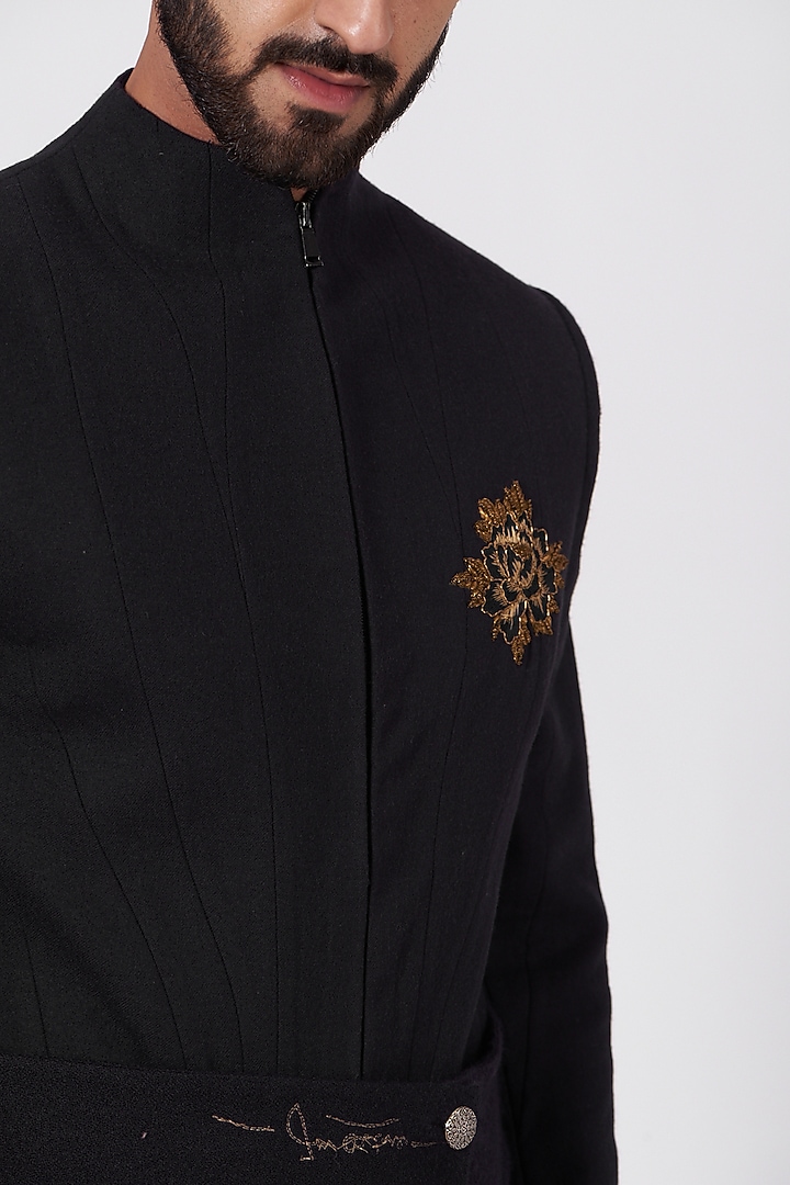 Midnight Blue Achkan Jacket Set by Jatin Malik at Pernia's Pop Up Shop