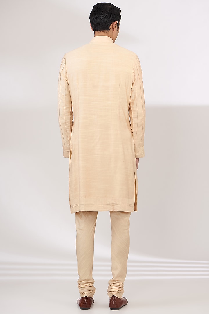 Blush Pink Linen Silk Hand Embroidered Groom Sherwani Set by Jatin Malik at Pernia's Pop Up Shop