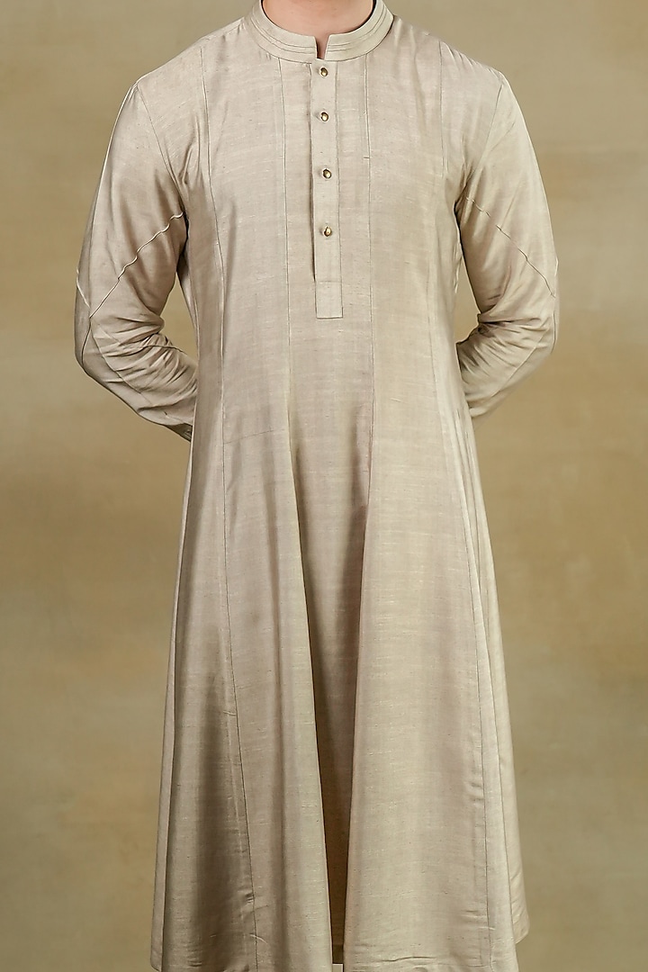 Sand Grey Cotton Silk Anarkali Kurta Set by Jatin Malik at Pernia's Pop Up Shop