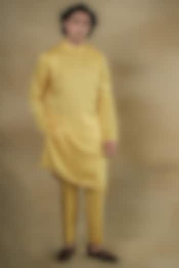 Yellow Linen Silk Kurta Set by Jatin Malik