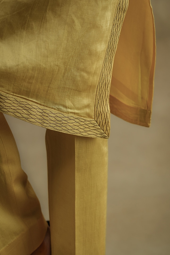 Yellow Linen Silk Kurta Set by Jatin Malik at Pernia's Pop Up Shop