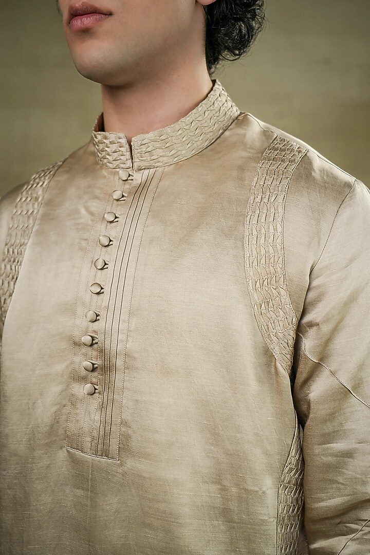 Sand Grey Linen Silk Kurta Set by Jatin Malik at Pernia's Pop Up Shop