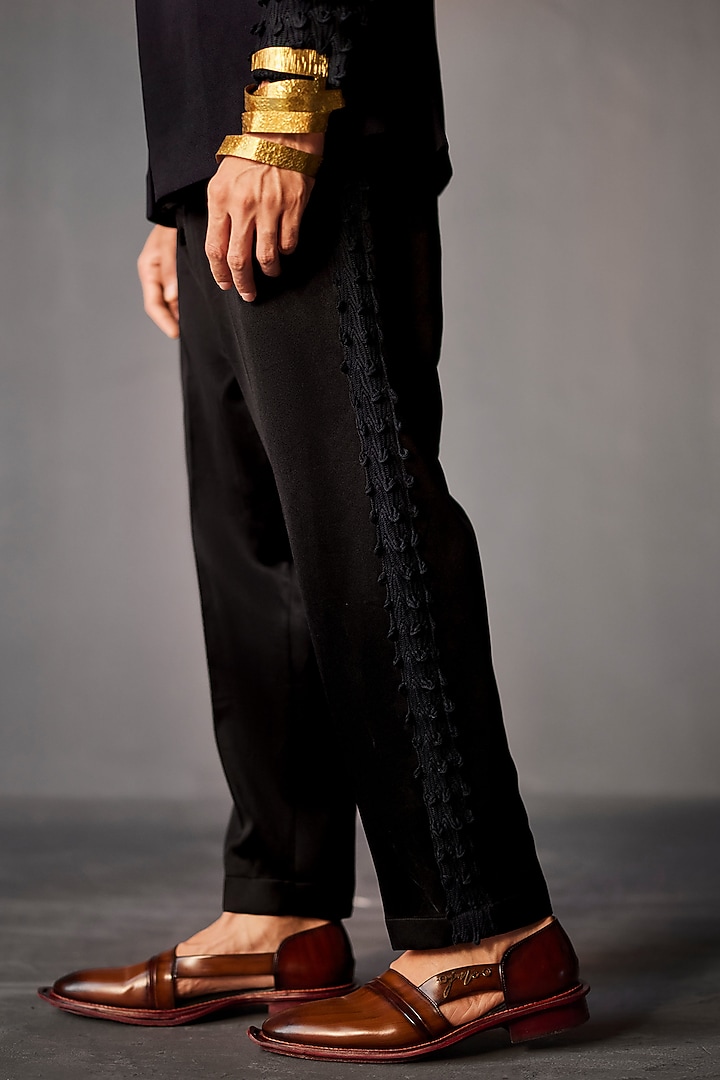 Midnight Blue Knit Embroidered Blazer Set by Jatin Malik at Pernia's Pop Up Shop