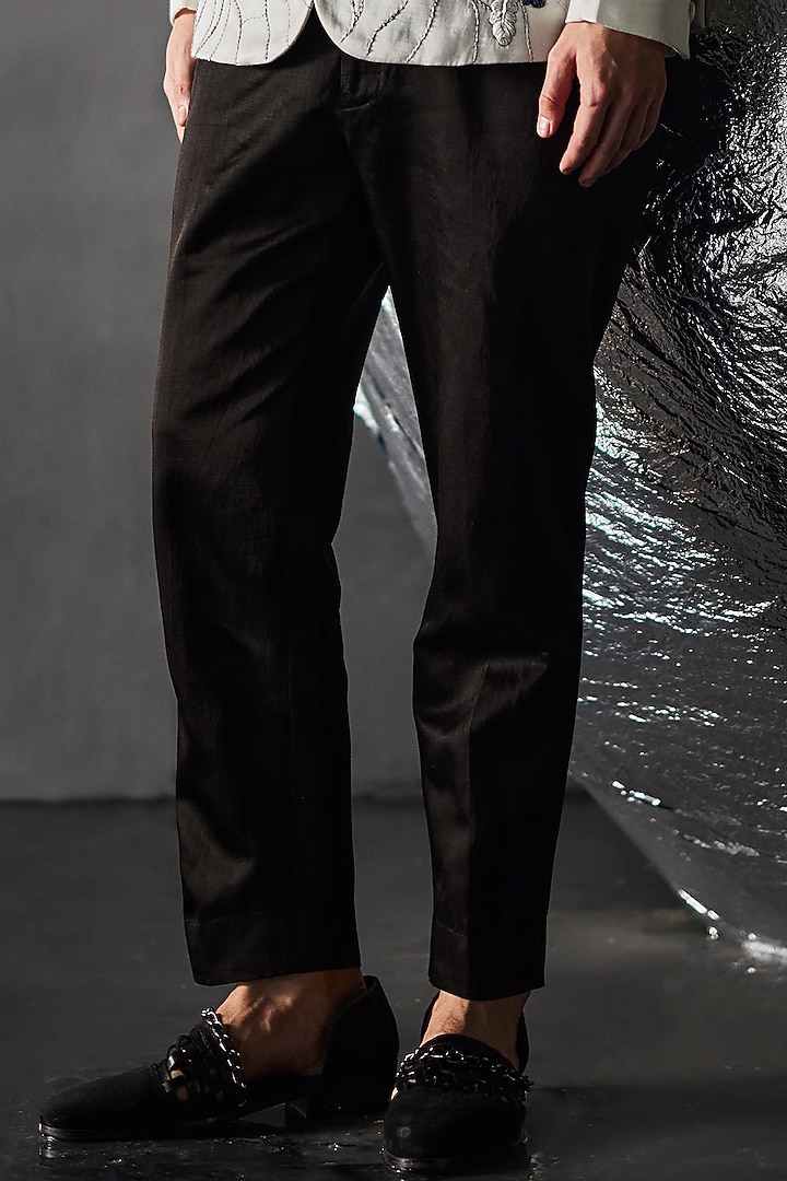 White Linen Silk Embroidered Tuxedo Set by Jatin Malik at Pernia's Pop Up Shop